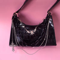 Bolso De Hombro Con Patrón De Cocodrilo Y2K Estilo Punk Oscuro Bolso De Cadena Para Verano Bolso Subcultural Sótano Para Mujer - details 12