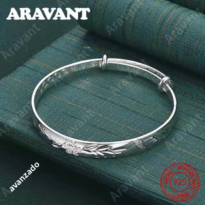 Pulsera Ajustable De Plata De Ley 925 Con Peonía Regalo Único Para Mujer Versátil Para Eventos Y Joyería - 1