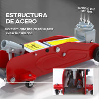 HOMCOM Gato Hidráulico para Coche de 2 Toneladas Gato Hidráulico con Altura Ajustable 12-30 cm y 4 Ruedas para Apoyar Coches Automóviles Rojo y Amarillo - details 4