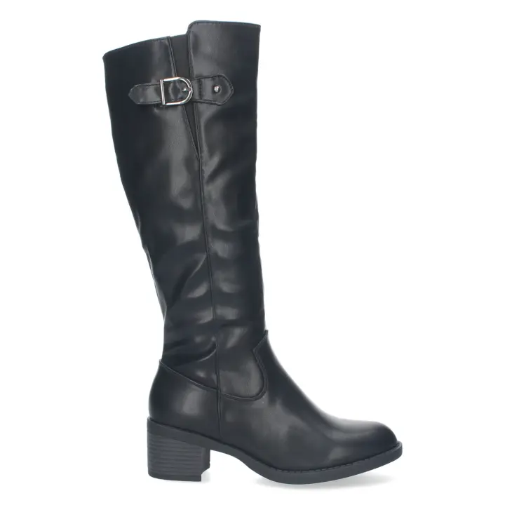 PuntoSalao Botas altas de tacón medio y hebilla para mujer color negro ZS-100 - 1