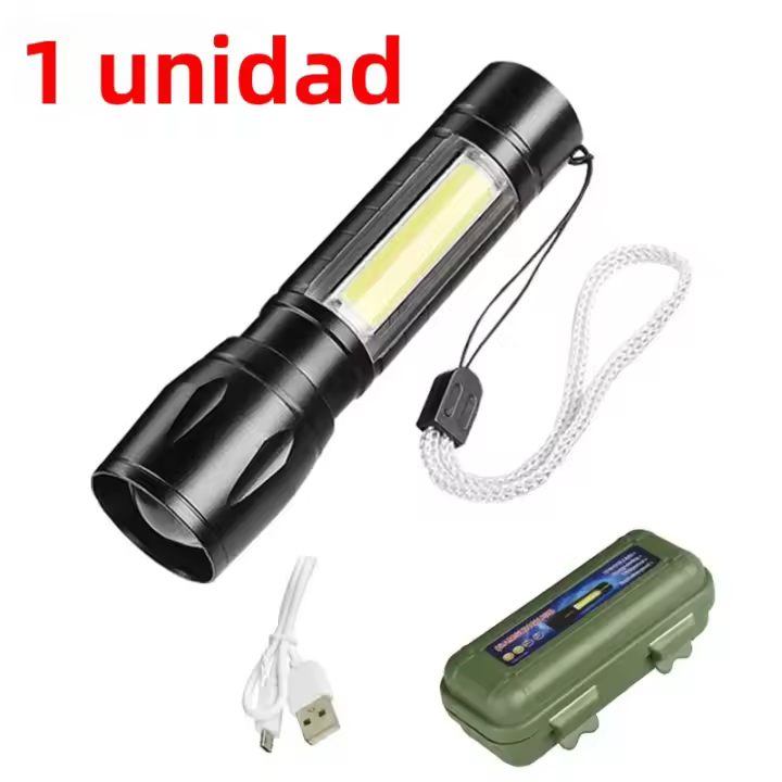 Linterna LED Recargable Portátil Con Zoom Ampliable Modos De Iluminación Para Camping Y Emergencias Resistente Al Agua Y Choque - 1