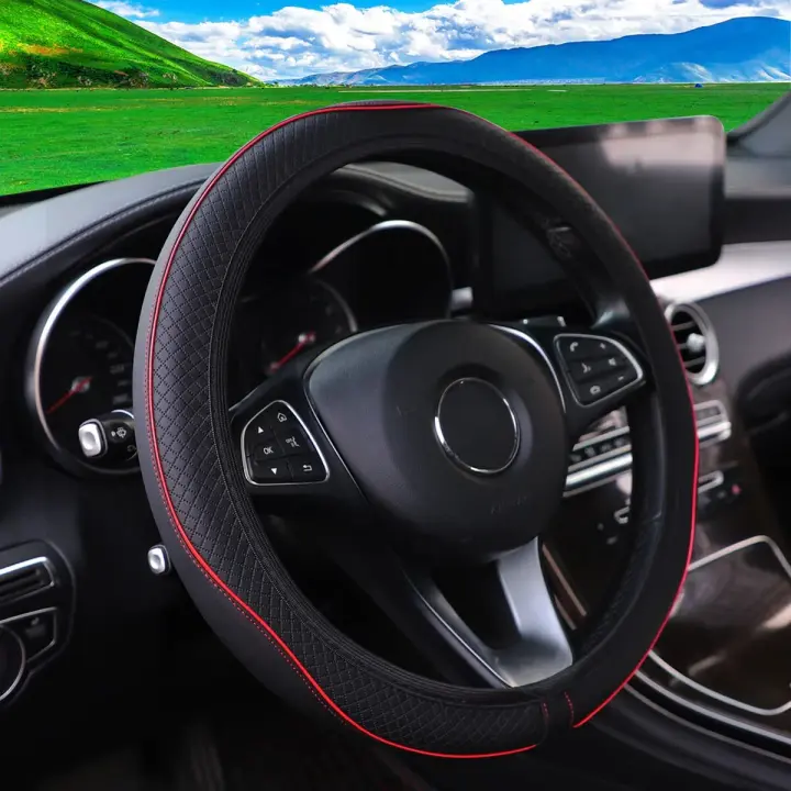 Cubierta De Volante De Cuero Sintético Para Coche Con Estampado De Rayas Coloridas Sin Anillo Interior Adecuada Para 14.5-15 Pulgadas Accesorios Automotrices - 1