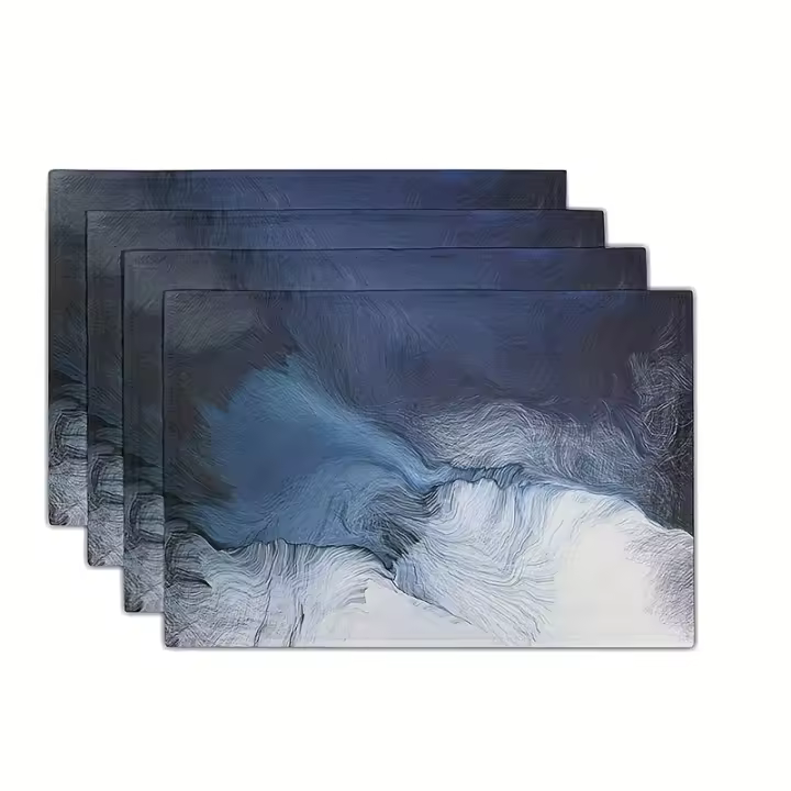 Mantel Individual De Lino Heat-Resistente Antideslizante En Colores Negro Azul Gris Y Blanco Para Comedor Estilo Clásico - 1