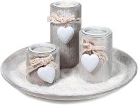 Bandeja con 3 portavelas de Madera con corazón y Arena Blanca 24 cm, Velas Decorativas jardín, baño, Bodas, decoración Vintage hogar - details 8