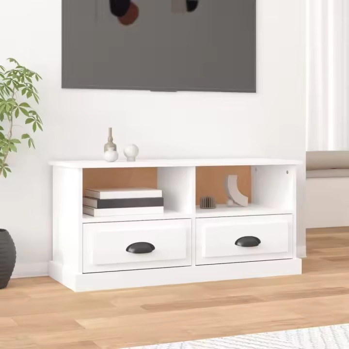 Mueble de TV madera contrachapada blanco brillo 93x35,5x45 cm - 1