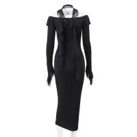 Xeemilo Vestido Largo De Noche Elegante Con Encaje Y Manga Larga Para Mujer Vestido De Fiesta Club Sexy Con Cuello Redondo Y Corte Slim - details 9