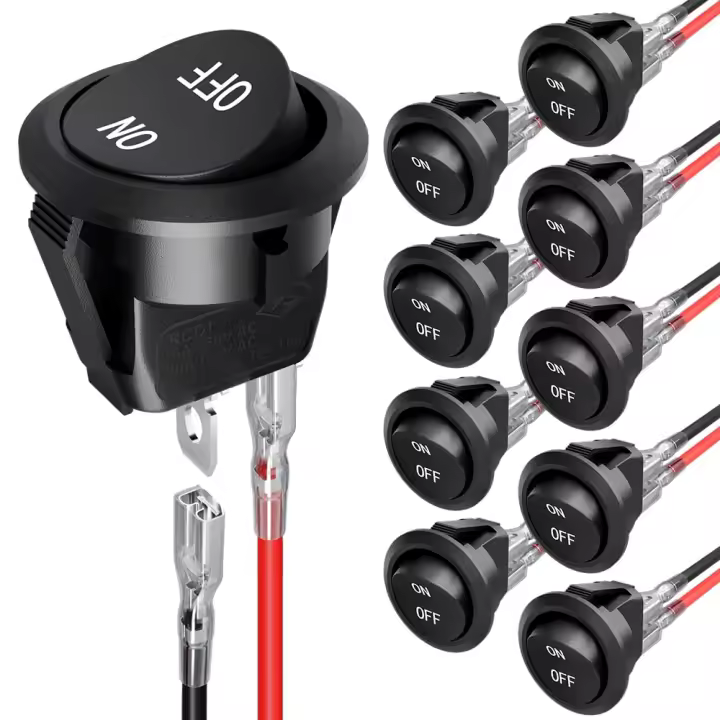 Interruptor Redondo 12V ON/Off SPST 2Pin Con Cables 6A/250V 10A/125V AC Para Automóvil Barco Etc Pack De 2/5/10 Piezas - 1