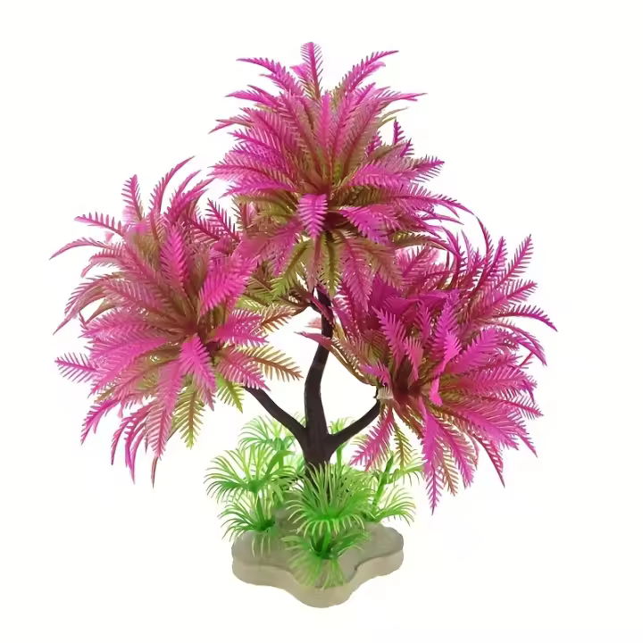 Decoración De Acuario Árbol De Coco De Plástico Y Algas Simuladas Para Jaula De Peces Ornamentos Acuáticos De Simulación - 1