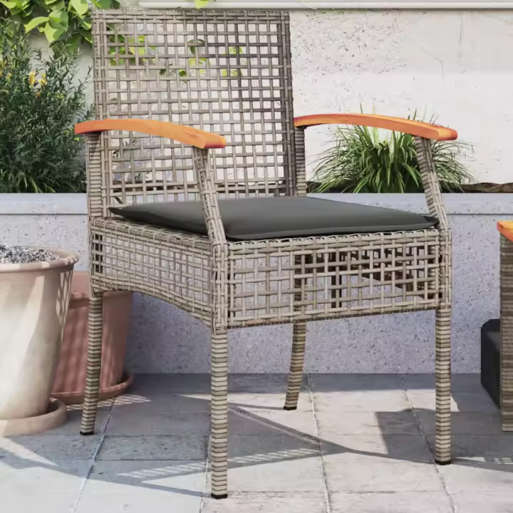vidaXL Sillas de jardín con cojín 2 uds ratán PE gris y madera acacia - 1