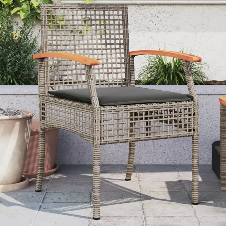 vidaXL Sillas de jardín con cojín 2 uds ratán PE gris y madera acacia - 1