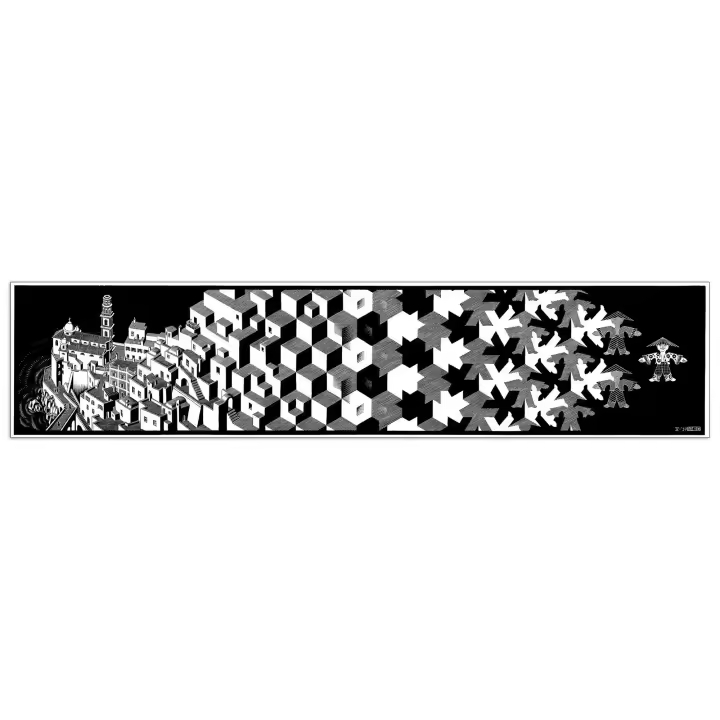 Panel decorativo de Arte Moderno, listado para Colgar. ESCHER-Metamorfosis I - Cm 85x20 - 1