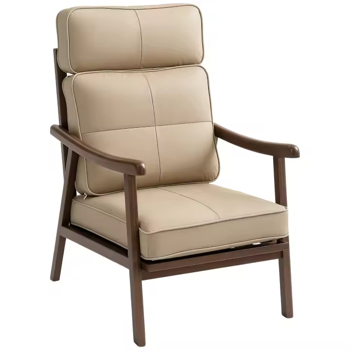 HOMCOM Butaca de Salón Sillón de Salón Tapizado en PU con Marco de Madera Cojines Acolchados Gruesos Respaldo Alto Carga 150 kg Sillón Lectura para Sala de Estar Dormitorio - 1