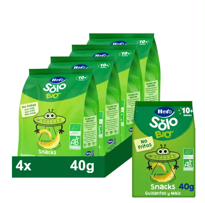 Snacks Hero Solo guisantes y maíz, 4 bolsitas x 40g - 1