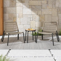 Set de Bistro de 3 piezas. Juego de muebles de Balcón de Maple galvanizado, Cuerda trenzada a mano, de Madera Mesa, Silla de 160 kg de Carga, ajustado para Terraza, Jardín y balcón, beige - details 4