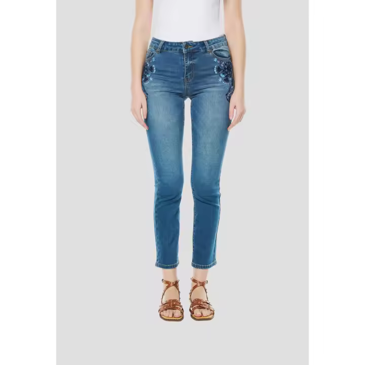 Koroshi - Pantalón vaquero regular push-up para mujer con efecto moldeador, elastano 2 % y bordados brillantes en bolsillos delanteros - 1