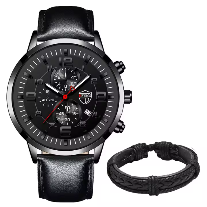 Reloj De Hombre De Acero Inoxidable Con Correa De Cuero Cuarzo Reloj De Pulsera Con Calendario Y Manos Luminosas Reloj Casual Para Hombre - 1