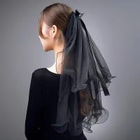1PC Velocidad De Novia Negra Elegante Con Borde De Cinta De Tulle Accesorios Para Mujer Corta Para Bodas Fiestas Y Fotografía - details 10
