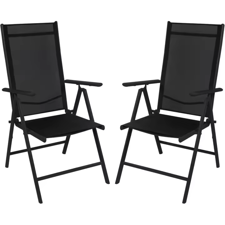 Juego de Sillas Plegables Aluminio Ajustable Jardín Terraza Exterior Camping Soporta 120 kg Ligera de Reposabrazos Respaldo Alto, Color:Negro, Cantidad:2 Unidades - 1
