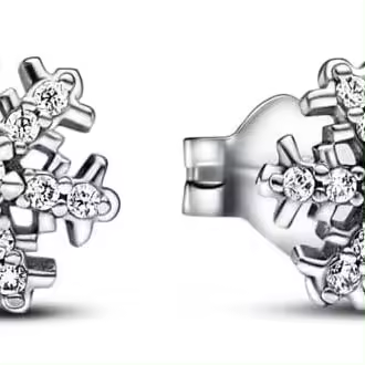 Pendientes de botón de copo de nieve PANDORA - Regalo para ella - Elegantes pendientes para mujer - Plata de ley y circonitas cúbicas，Incluye Caja Original - 1