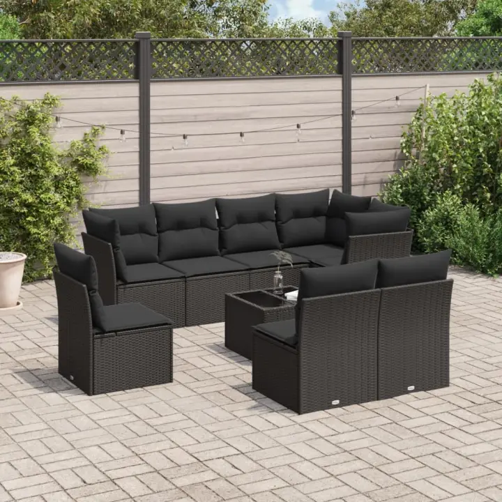 vidaXL Set de sofás de jardín 8 piezas y cojines ratán sintético negro - 1