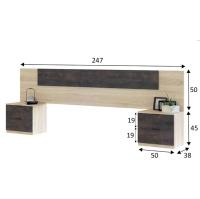 Meimon ALAYA Cabezal para cama de 150cm con 2 mesitas de noche, cada una con 2 cajones, estructura en Roble Canadian, guías metálicas, tiradores de aluminio lacados en negro y herrajes metálicos para fijación a pared - details 3