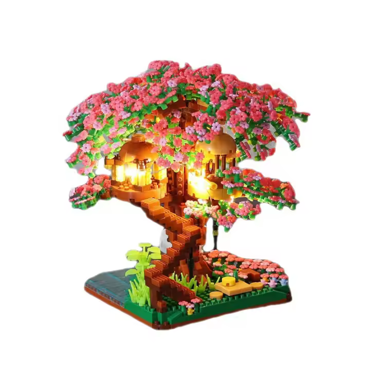 Mini Casa De Sakura Con Bloques De Construcción Y Luz Modelo De Ciudad Vía Principal Bloques De Sakura Rosa Para Niños Juguetes Regalo - 1