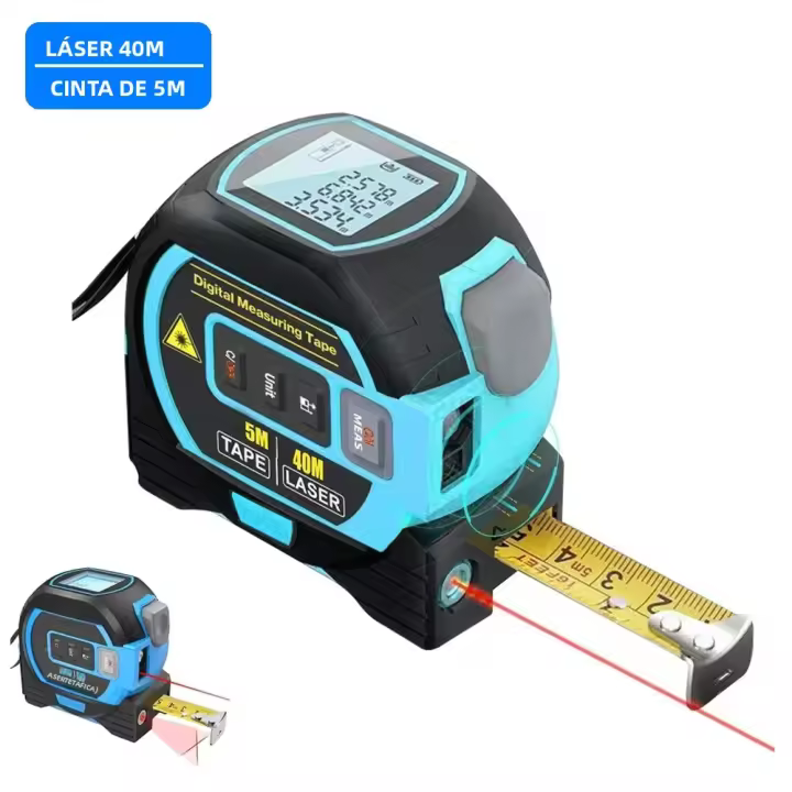 Medidor De Láser Y Cinta Métrica 3en1 Con Pantalla Digital Precisión Alta Medición Hasta 40M/60M Cinta De 5M Para DIY - 1