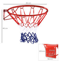 HOMCOM Canasta de Baloncesto de Pared Ø46 cm Aro de Baloncesto con Red de Baloncesto Marco Metálico y 12 Ganchos para Interior y Exterior Rojo - details 2