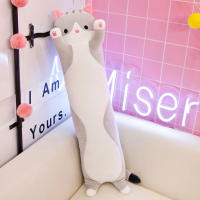 Cojín Gato Muñeca Linda Cojín para Dormir Peluda Animal Suave Multifuncional Durmiente Lateral Lavable Curación Siesta Cojín Regalo Lindo Esponjoso, Gris - details 0