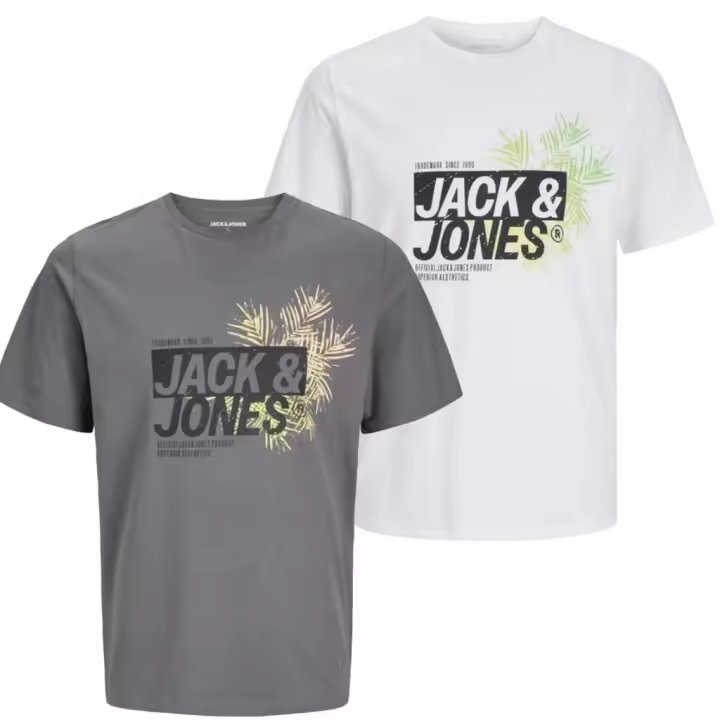 Jack & Jones SS25 Hombre Pack 2 Camisetas de Algodón Mod JJjaxon TEE CREW logo estampado Moda Casual Informal REF 269390 - 1