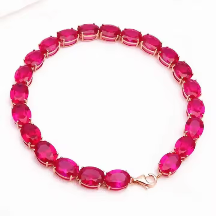 Pulsera De Lujo Para Mujer Con Incrustaciones De Rubí Y Oro Rosa Plateado Clásico Joyería De Cuentas En Forma Elíptica - 1