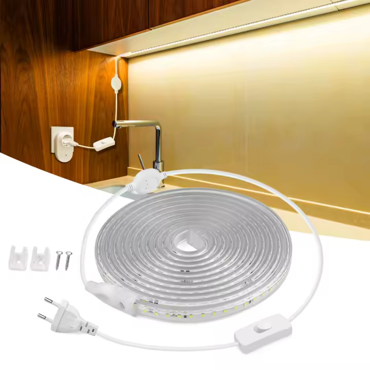 Tira De Luces LED Neón Super Brillante Impermeable Con Suministro De Energía EU US Y Interruptor 120LEDS/m Calor/Neutro/Cálido Para Decoración Exterior - 1