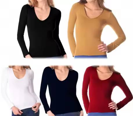 Mediawavestore VKA25 Pack 5 Camisetas Térmicas Mujer Felpa Cuello V - 1