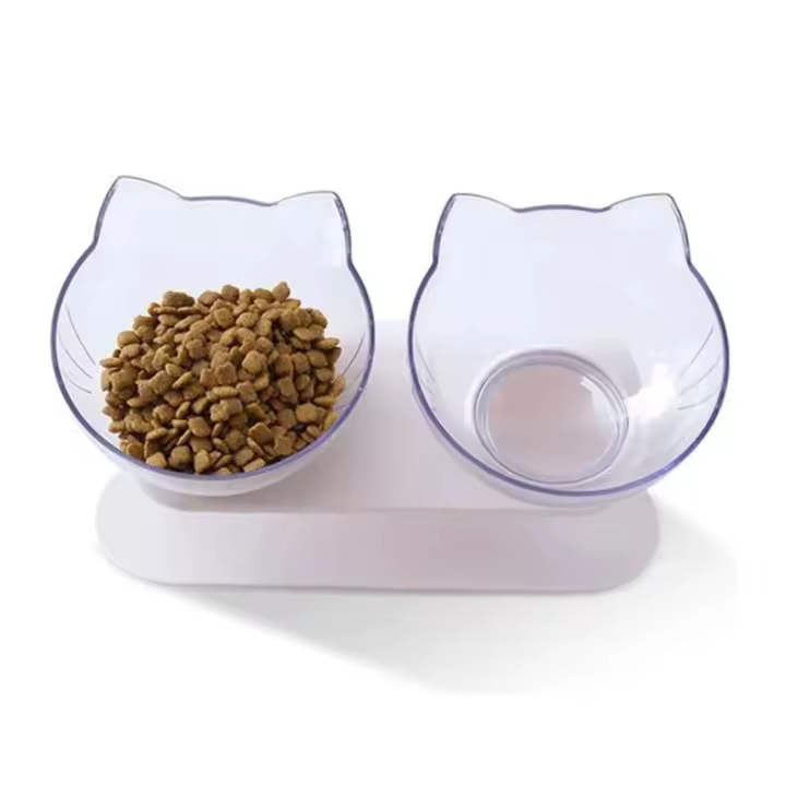 Comedero Doble para Gatos, Comedero Antideslizante con Soporte de Plástico 29x15x8 cm Blanco - 1