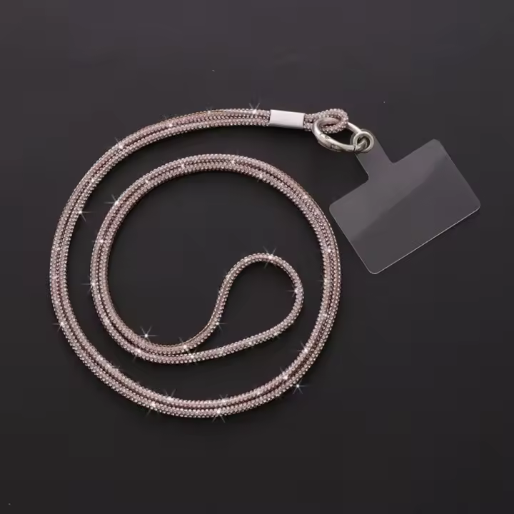 Lanyard De Lujo Con Rhinestones Para Teléfono Móvil Cadena De Collar De Cristal Plateado Antipérdida Adorno Para Adultos Tamaño 65cm - 1