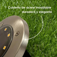Lámpara Solar para Exteriores Jardín 8 LEDs - Luz Amarilla, Sensor Automático de Atardecer a Amanecer, Cubierta de Acero Inoxidable, 12.5x12.5x3.6 cm - Gerimport - details 2