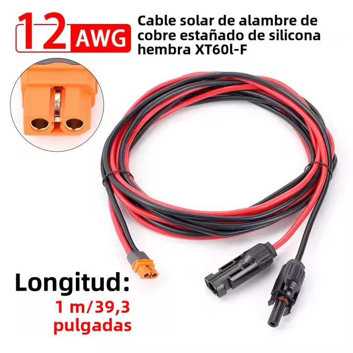 Cable De Carga Solar Con Adaptador Xt60 a Macho Y Hembra 12AWG 1M 2M 3M Para Pack De Batería Cable De Extensión Para Conector Solar - 1