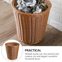 Cesta De Papel Poubelle Tejida Estilo Rotan Sin Tapa Para El Hogar Caja De Basura Tejida Artificialmente En Color Natural - details 3