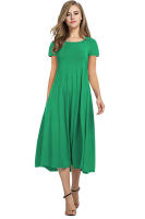 Vestido De Manga Corta Para Mujer Verano 2024 Estilo Casual Color Sólido Cuello Redondo Ajuste Flared Longitud Del Vestido Suelto - details 3