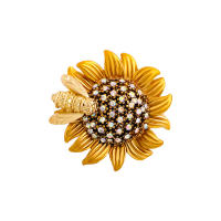 Broche De Girasol Amarillo Lujo Para Mujer Con Diamantes Broche De Plantas Luna Flor Geométrico Joyería Elegante Para Ropa - details 2