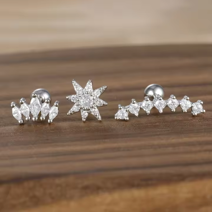 Juego De 3 Piezas De Aretes De Acero Inoxidable Para Mujer Joyería De Punto De Oído Moda Aretes De Lóbulo Tragus Helice Y Cartílago - 1