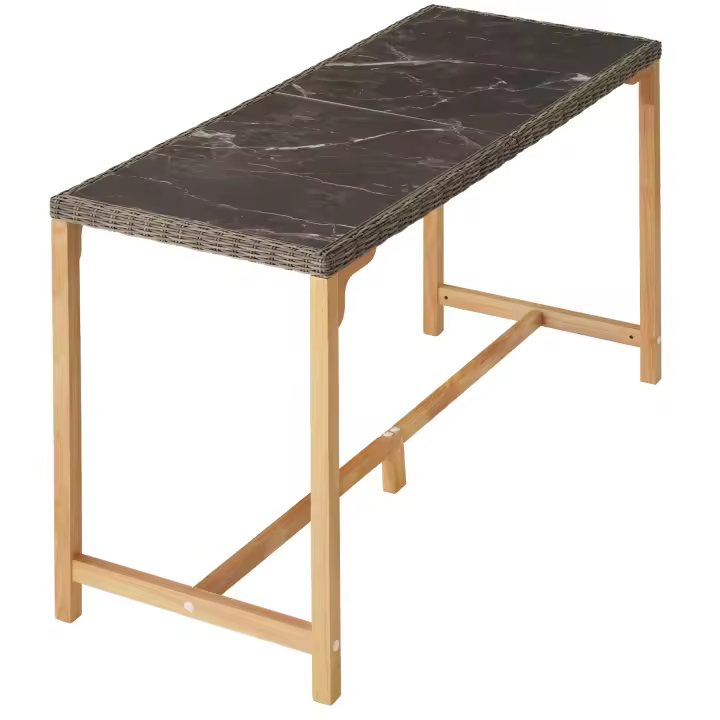 Tectake - Mesa de bar de ratán Lovas 161 x 64,5 x 99,5 cm  Moderna mesa de bar de ratán con tablero grande  Dos tableros extraíbles de porcelanato gres marmolado  Fino trenzado de ratán sintético de calidad con protección UVA - 1