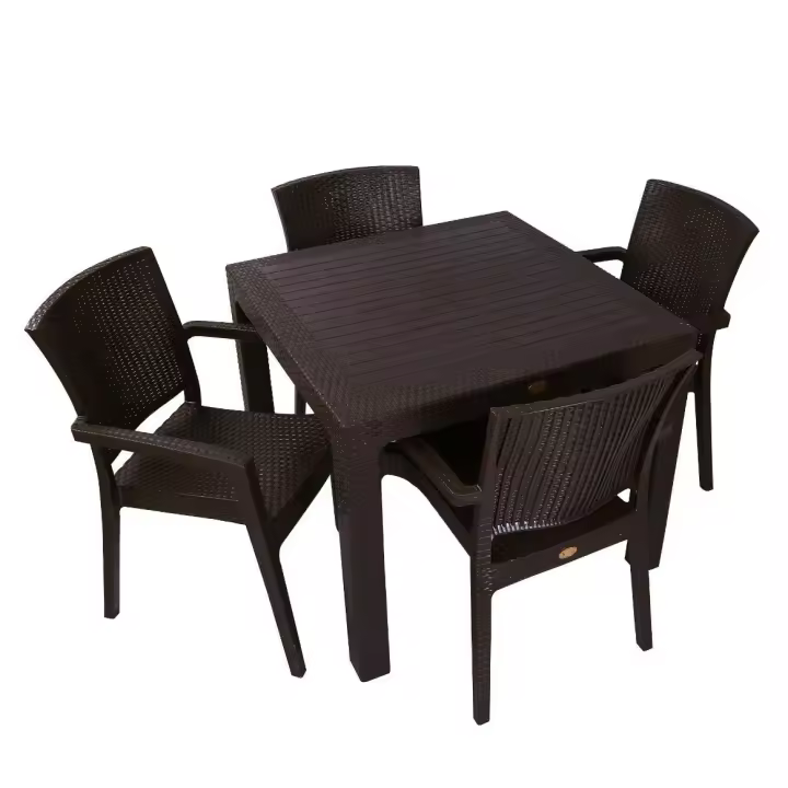 Mesa MIJAS, polipropileno negro, 90 x 90 cms + 4 SILLAS Mesa de diseño, imitación a rattán, polipropileno de color negro, 90 x 90 cms. Otros colores y medidas disponibles. Silla y sillón a juego - 1