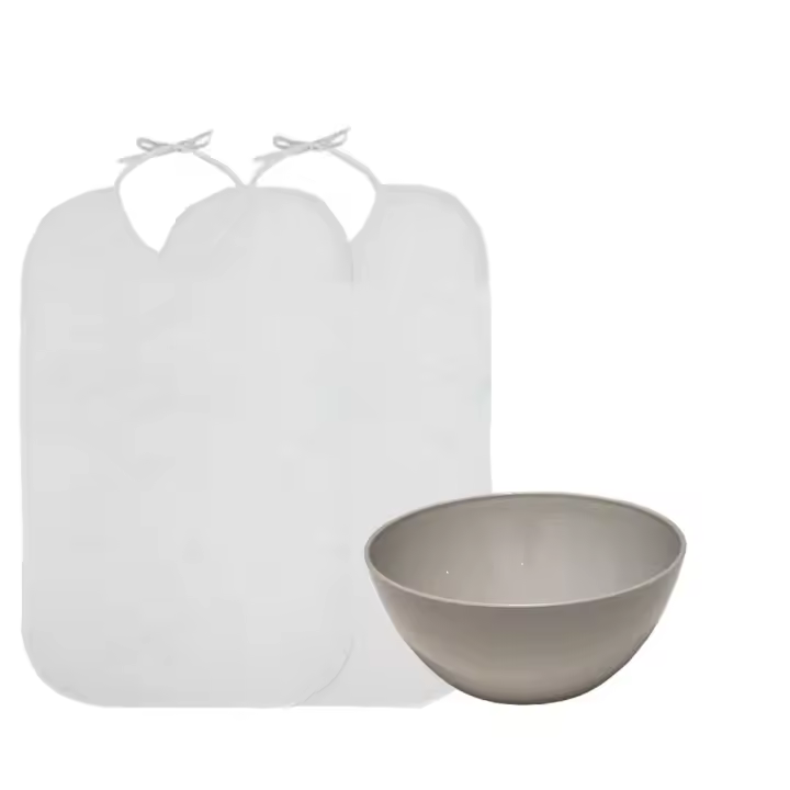 Babero Adulto Impermeable Rizo 100% Algodón - Baberos para Personas Mayores y Cuenco de plastico para desayuno y merienda - 1