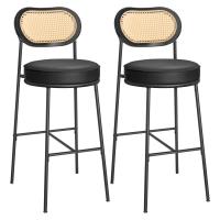 Conjunto de 2 Taburetes de Bar Altos en Ratán Bohemio - con Respaldo Curvado, 48.2x45.7x104.7 cm, Marrón Caramelo o Negro Tinta - details 6