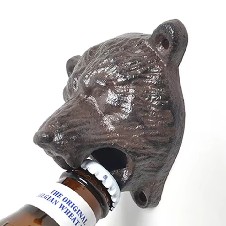 Abrepuertas De Cabeza De Oso De Hierro Fundido Creativo Para Barra Y Restaurante Abrebotellas Fijado En La Pared - 1