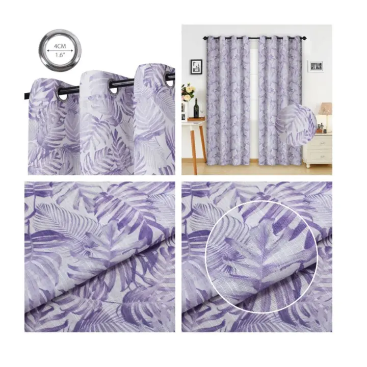 Pack 2 Cortina de salón / habitación estampado hojas estiloso , novedoso y elegante estampado hojas de 140 x 260 cm - 1