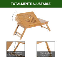 HOMCOM Mesa de Ordenador Portátil Bambú Bandeja de Cama Desayuno Plegable Reclinable Altura Ajustable Soporte Escritorio de regazo 1 Cajón 55x35x22-30cm - details 3