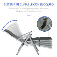 Outsunny Tumbona Plegable de Jardín Sillón Ajustable en 10 Posiciones con Respaldo Alto y Reposapiés Transpirable Carga Máx. 120 kg 78x58x110 cm - details 3