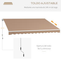 Outsunny Toldo Manual Retráctil 350x250 cm Toldo para Balcón con Manivela de Metal Impermeable y Anti-UV Toldo Enrollable de Exterior para Jardín Terraza Ventanas - details 5